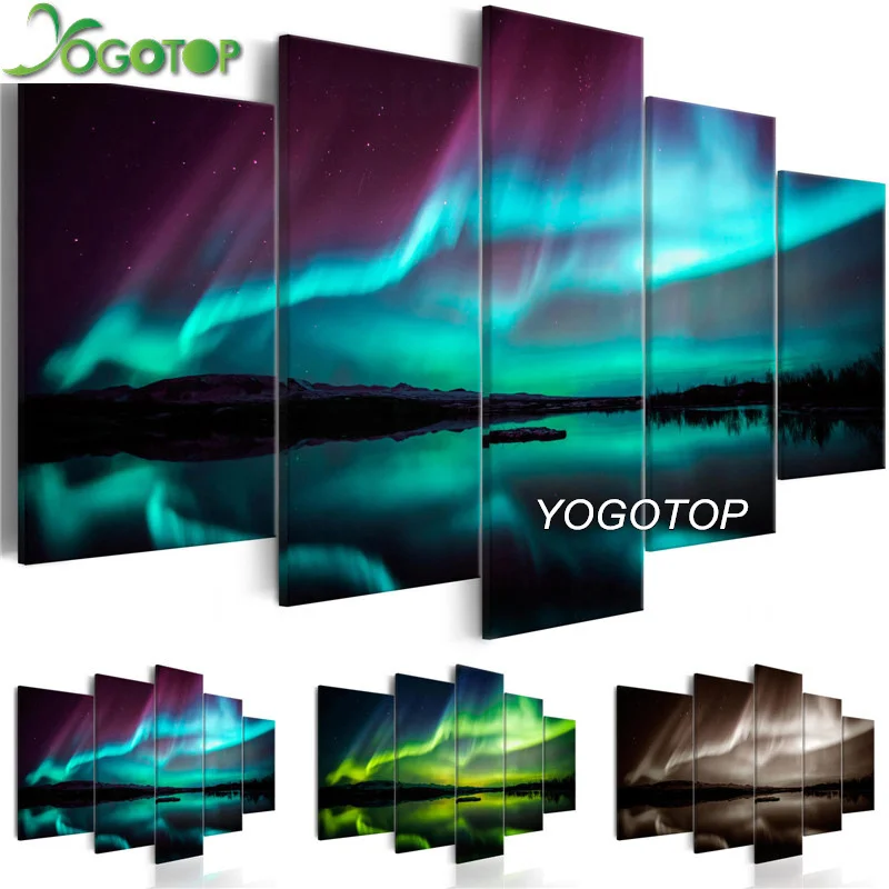 

YOGOTOP DIY Алмазная вышивка крестиком, вышивка 5D квадратный/круглый дрель мозаика домашний Искусство Синий пейзаж Авроры 5 шт. ML688