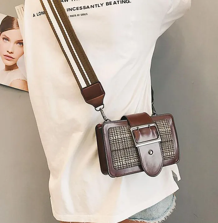 fashion soft woolen crossbody bag for women messenger ladies panelled plaid shoulder bags famous brands | Багаж и сумки