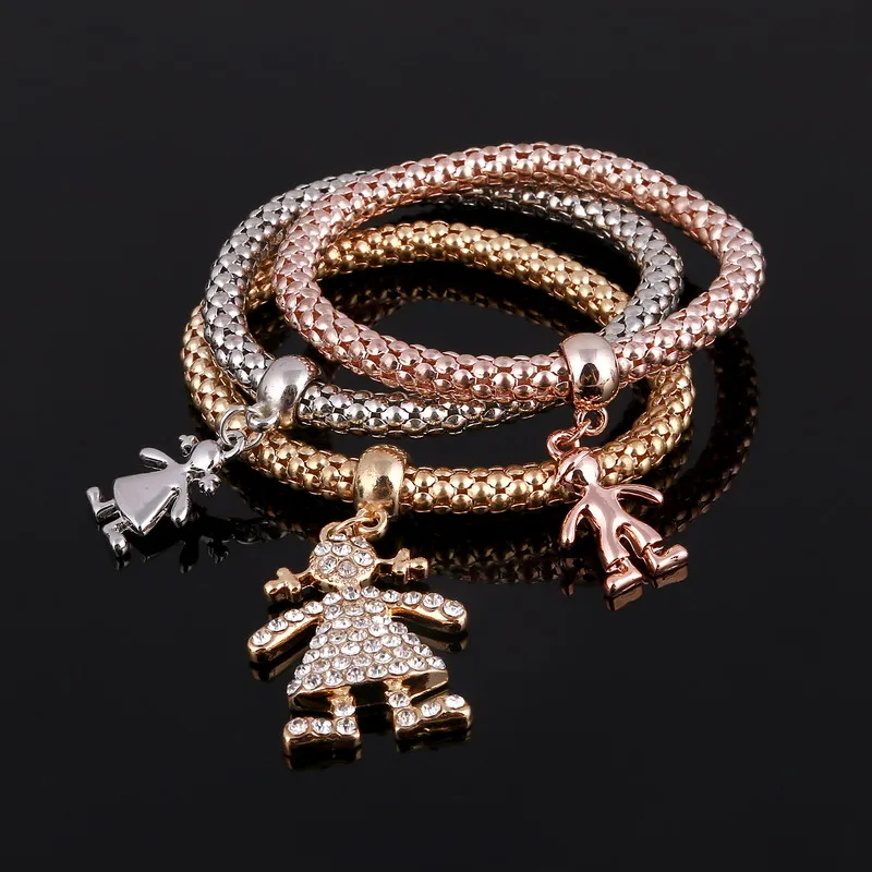 SL720 3 шт./компл. с кристальной совой; сердечка Браслеты& Bangles, золото/покрытый серебром Слон Подвески в виде якоря Стразы Браслеты для Для женщин - Окраска металла: SL720