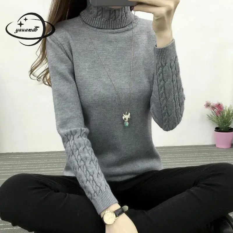 

Yauamdb Women Sweater 2017 Autumn Spring Knitted Size S-xl Female Turtleneck Knitted Pullovers Ladies Solid Slim Knitwear Y30