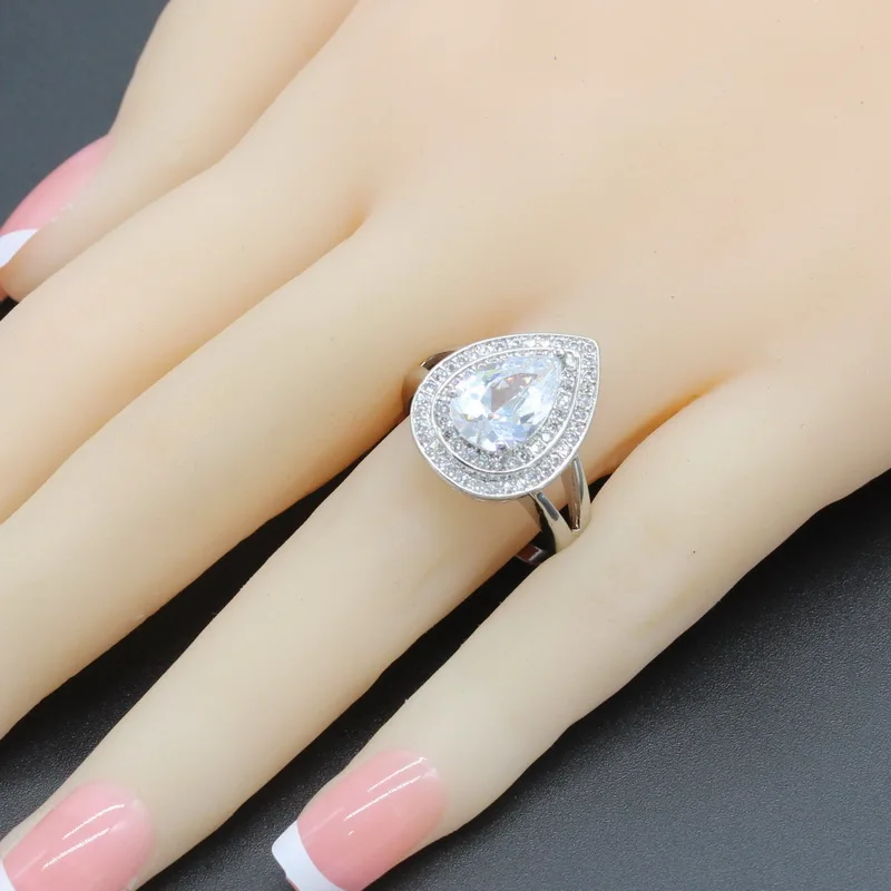 925 Silver Bridal Jewelry Sets Water Drop White Zirconia For Women Wedding Necklace Pendant Bracelet Ring Earrings Rysean | Украшения и