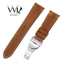 rolamy 22mm wholesale high quality genuine leather wrist watchband strap belt loops band bracelets for iwc tudor breitling
