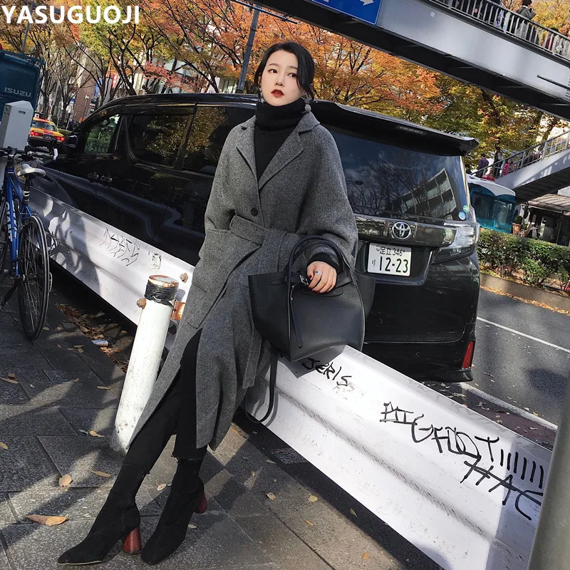 Новинка 2018 модное шерстяное пальто YASUGUOJI Женская длинная одежда плотное