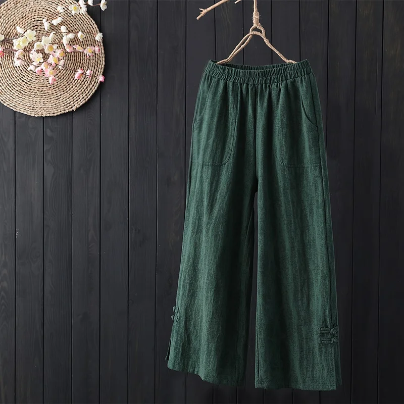 Брюки женские в стиле ретро винтажные хлопково льняные штаны с широкими