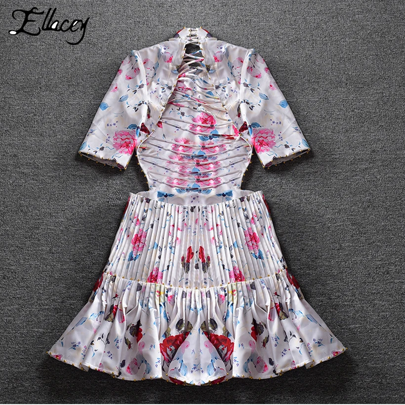Ellacey/Новое высококачественное платье с цветочным принтом женское Плиссированное
