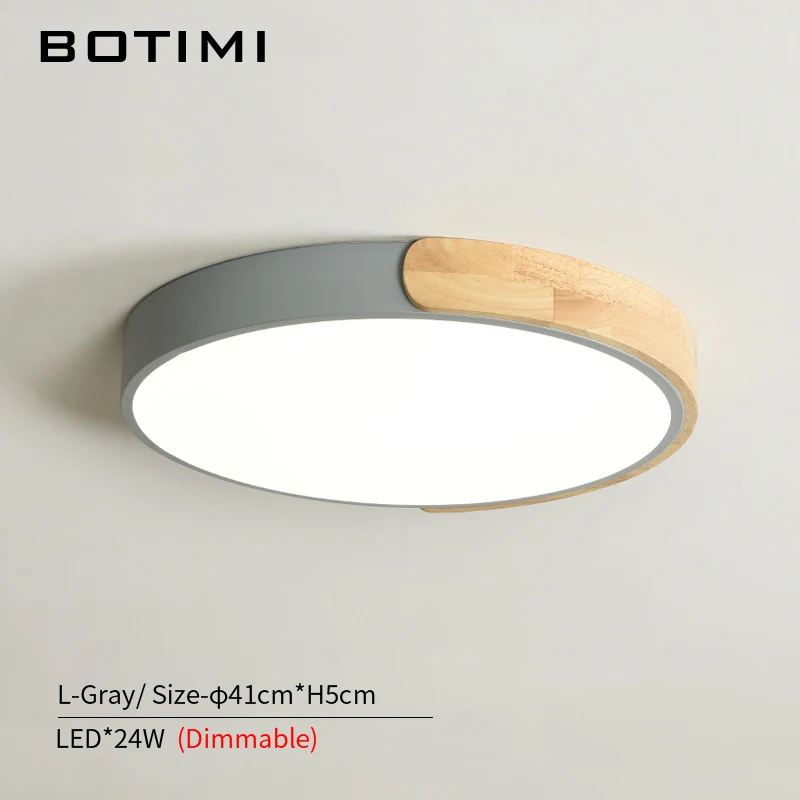 L-Gray-Dimmable BOTIMI, современный светодиодный потолочный светильник 220 В с металлическим абажуром для спальни, круглые деревянные потолочные Акриловые светильники - Цвет корпуса: L-Gray-Dimmable