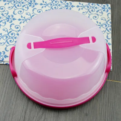 10 Inch Colorful Plastic Cake Storage Case Cake Container Silicone Container Portable Carry Box for CupCake Kitchen Accessories - Цвет: Розовый