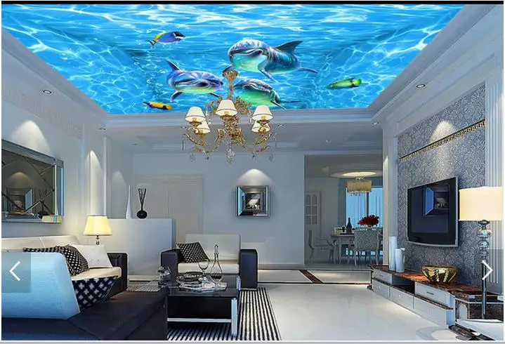 3D обои на заказ потолочные фрески красивые синие Морские водные дельфины