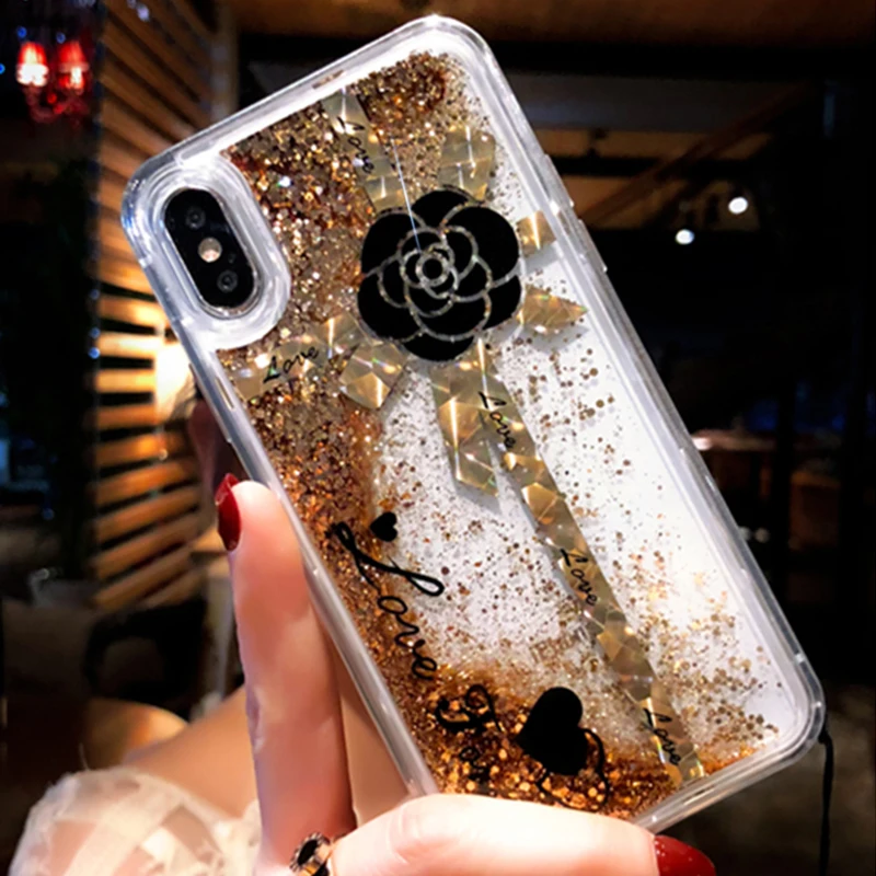 Kerzzil роскошный золотой блестящий зыбучий песок чехол для iPhone X 10 цветок Мягкий