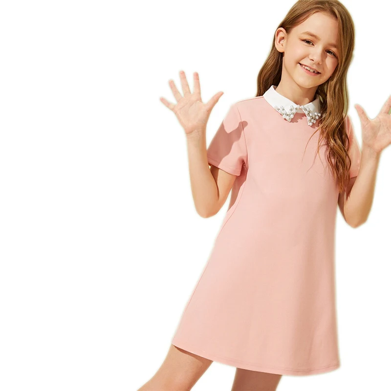 SHEIN Kiddie/красное однотонное расклешенное платье с оборками, трапециевидной формы, с поясом, летнее праздничное платье, рукав-волан, с пуговицами на спине, платья-миди для девочек