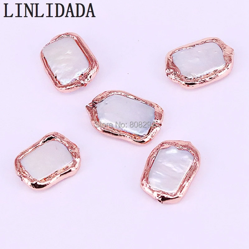 

10Pcs Rectangle Shape Rose Gold color Copper Electroplated Nature White Pearl Spacer Loose Beads for Jewelry Making2