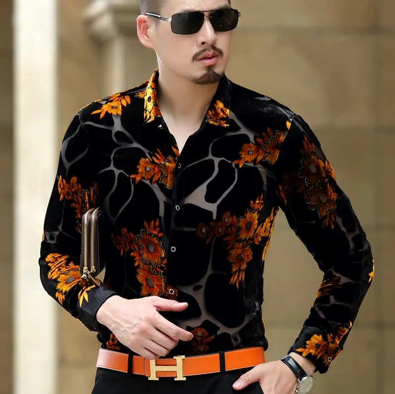 Мужские прозрачные рубашки с леопардовым принтом в стиле барокко мужские