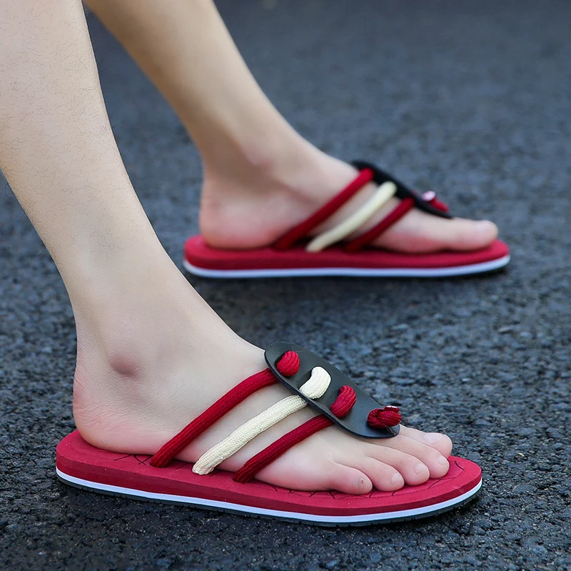 2018 брендовые сандалии мужские тапочки на плоской подошве удобные вьетнамки