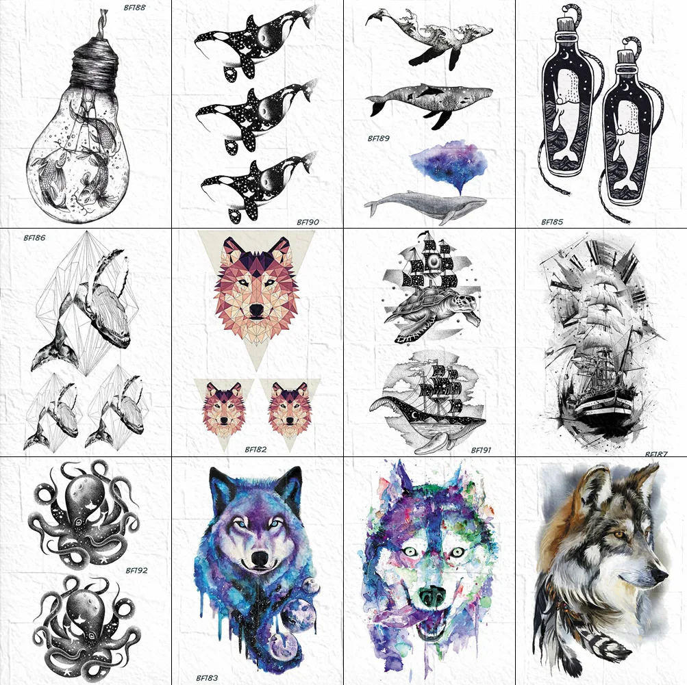 

VANKIRS Little Whale Temporary Tattoo Stickers Women Body Arm Geometric Fox Tatoos Fake Black Dolphin Tattoo Waterproof Cosmetic