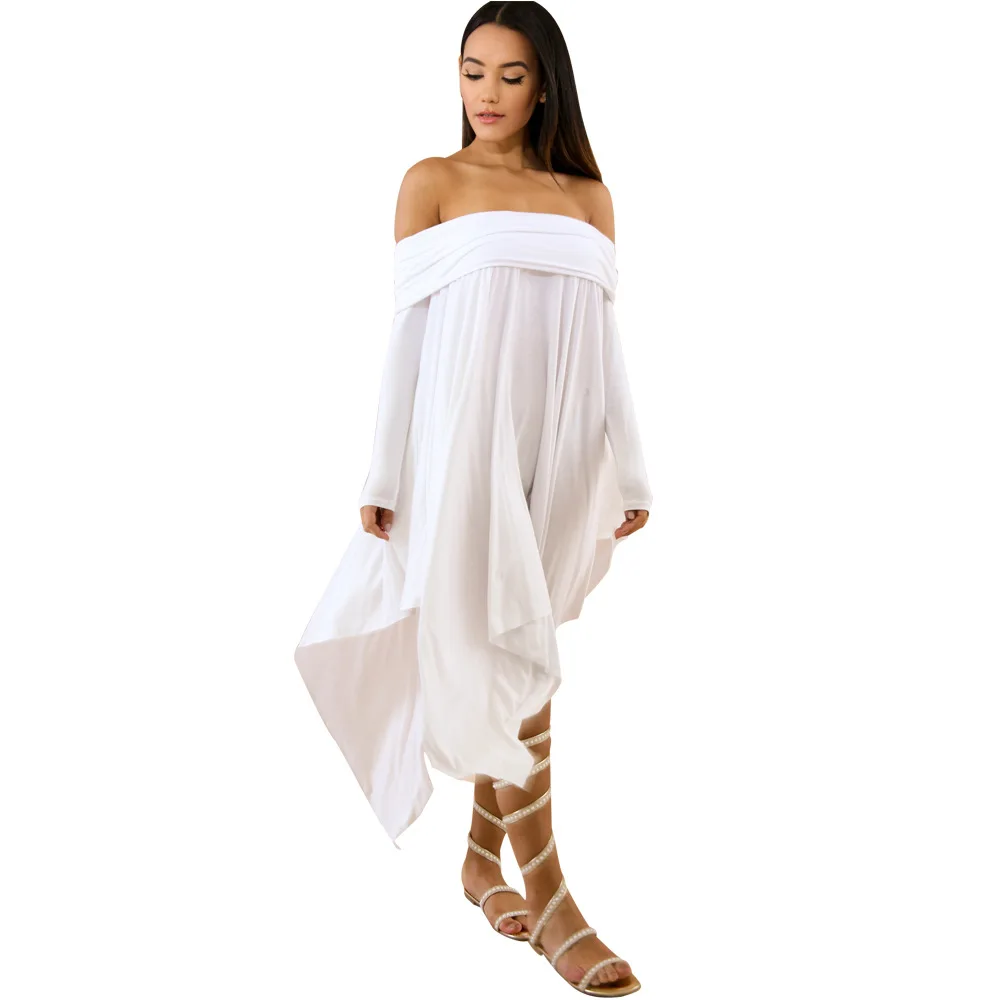 Женское модное асимметричное платье 2017 года с брызгами чистого цвета, без бретелек, неправильной формы, сексуальное, на осень и зиму, с открытыми плечами, на вечеринки.