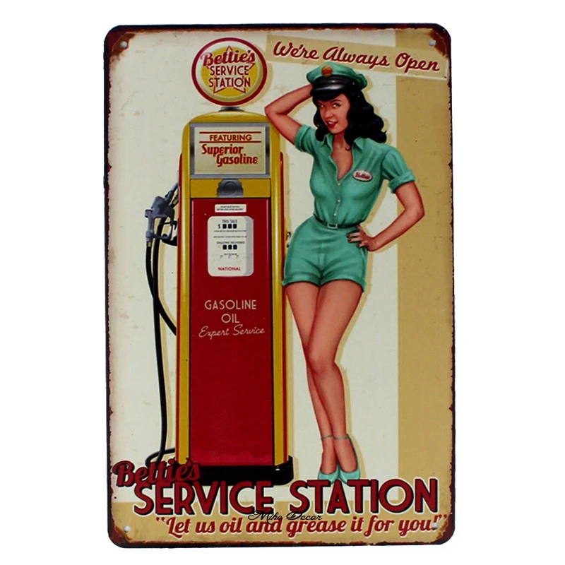 [Mike86] гараж Pin up Lady Route66 Оловянная вывеска художественное украшение стены Дом Кафе бар Винтаж Металл ремесло FG-126 - Цвет: AA 1021