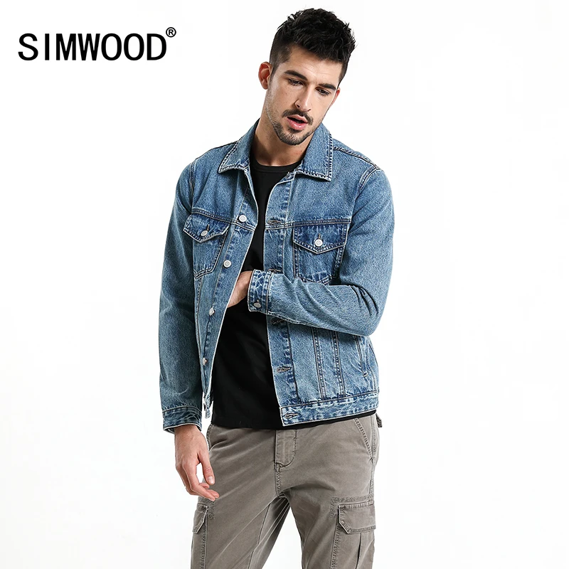 Мужская куртка из денима SIMWOOD демисезонная джинсовая 2019 жакет 100% хлопка с принтом