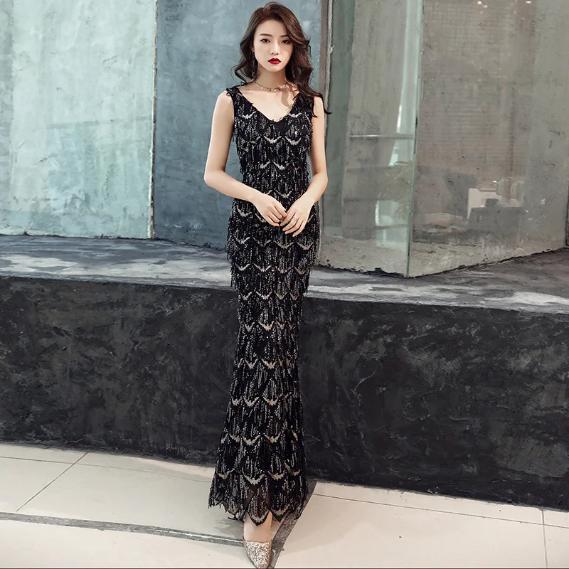 AMEISION 2019 Сексуальное платье с бахромой и пайетками без рукавов для женщин на вечеринку.