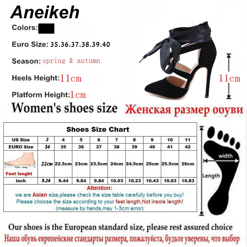 Aneikeh/летние пикантные женские туфли-лодочки из искусственной замши с острым носком на тонком ремешке на щиколотке черная обувь на высоком каблуке Размеры 35-40