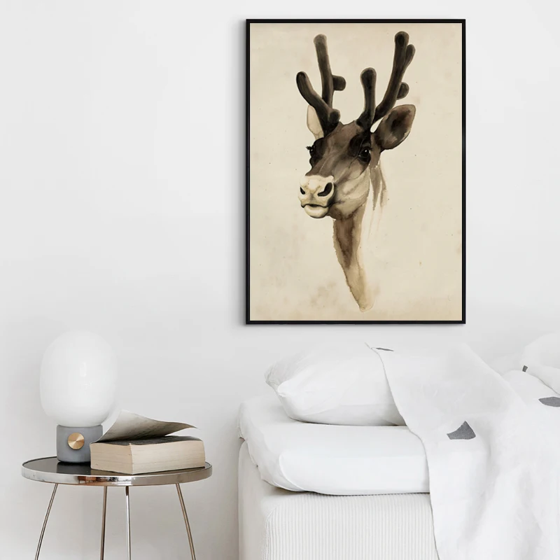 Современный скандинавский живописи тушью голова оленя холст картина печать