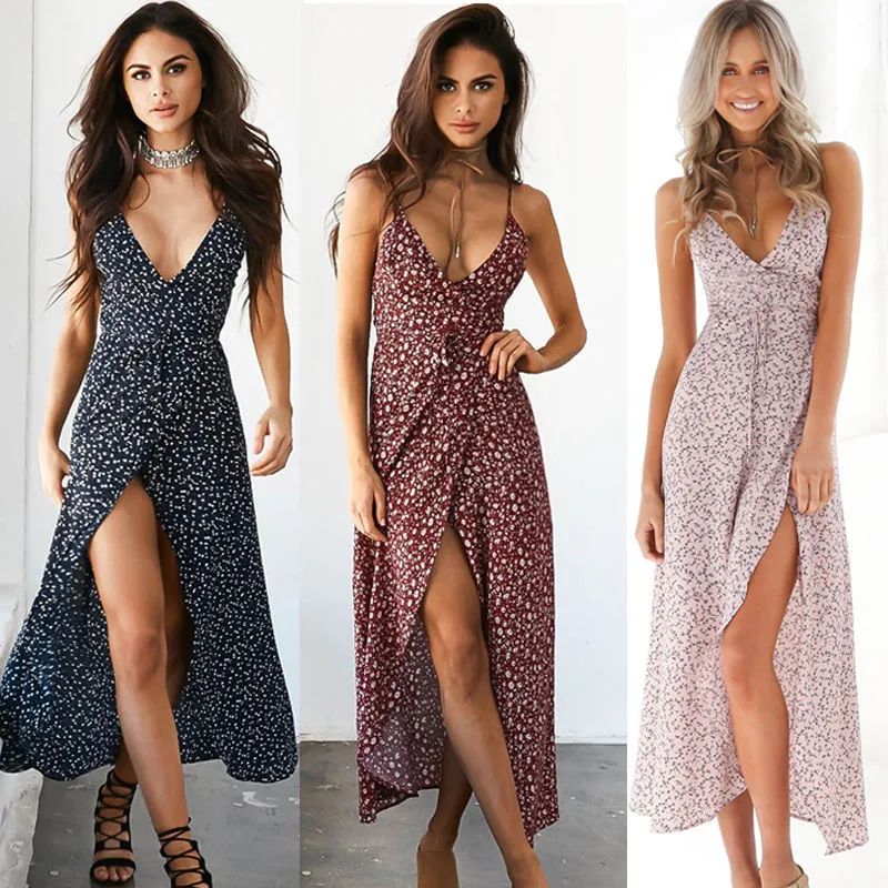 Женское длинное платье BOHO Пляжное Платье с разрезом для вечеринки лето 2017|vestidos