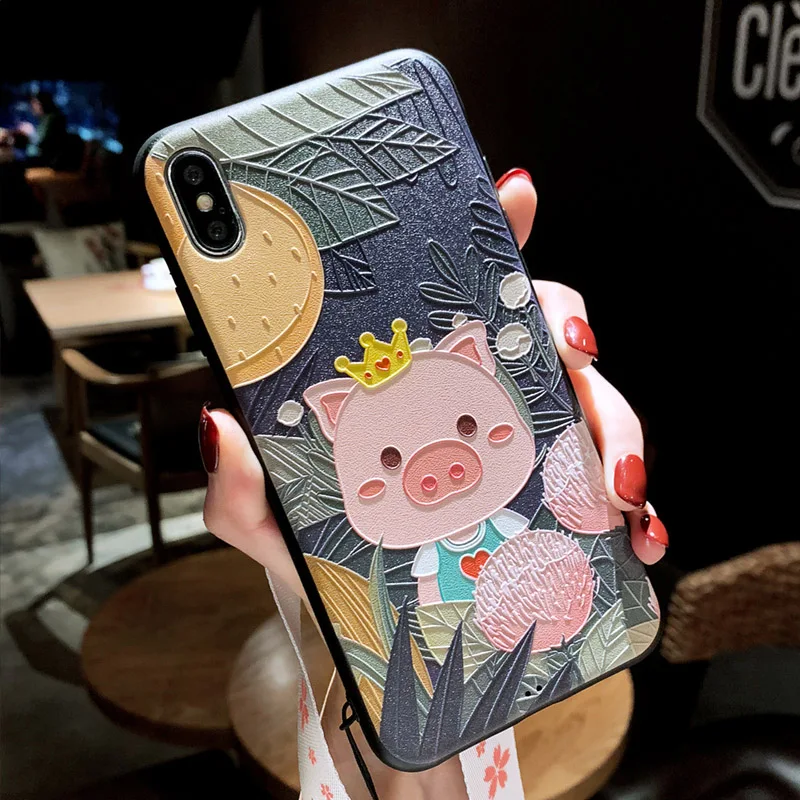 Милый рельефный чехол для Iphone XS MAX XR X телефона 6 6s 7 8 Plus | Мобильные телефоны и