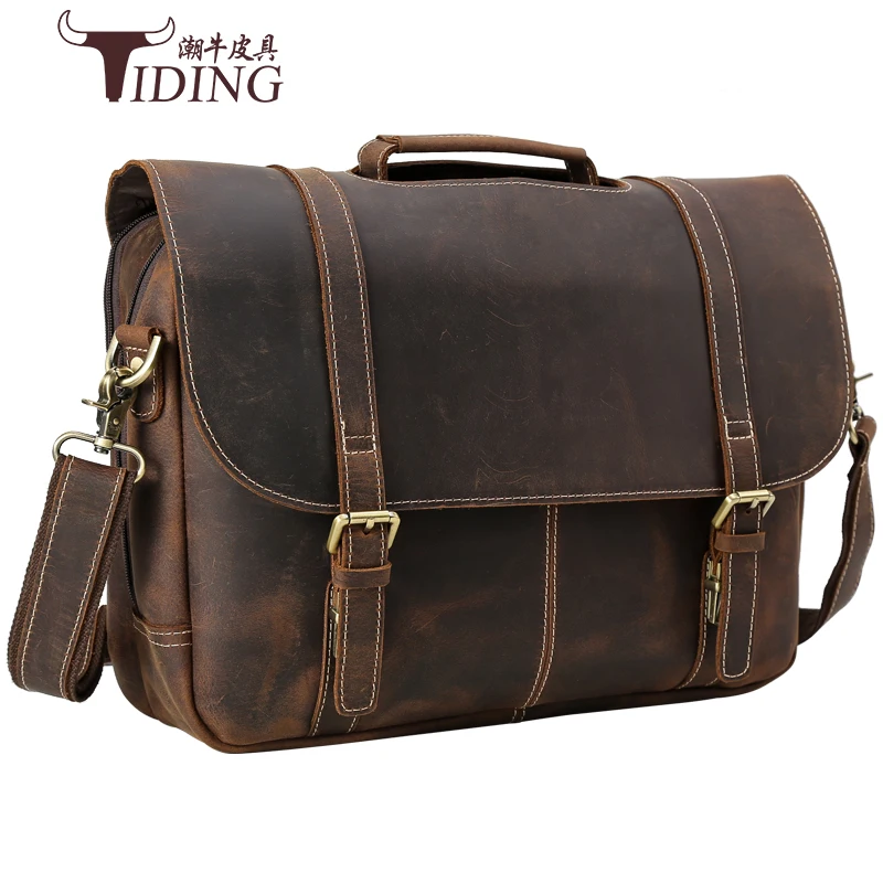 Сумка для ноутбука Crazy Horse Мужская винтажная через плечо 17 дюймов|brand briefcase|briefcase