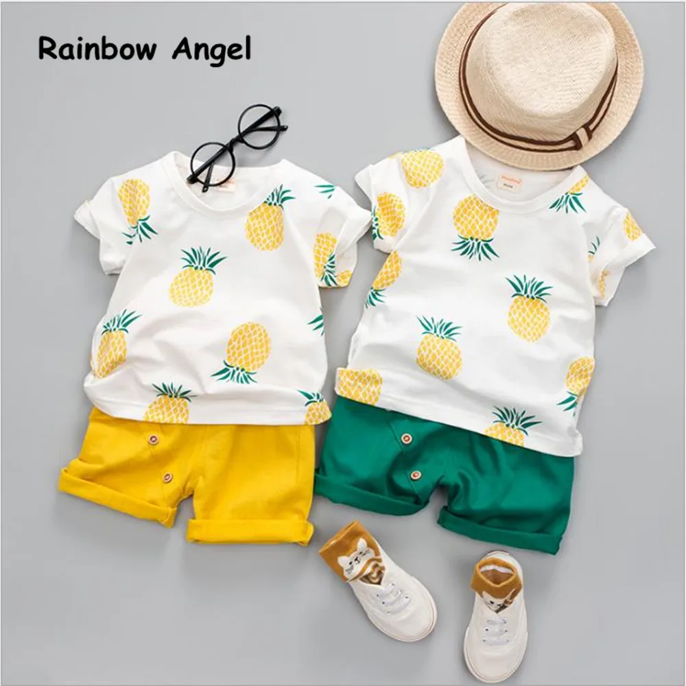 New 2019 Summer Fashion Baby Set Pineapple Girls Boy Clothing Sets Tops +Shorts 0-4 Year Suit Clothes | Мать и ребенок