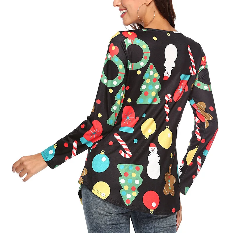 JSMYGS 2018 Christmas T-shirt Women Long Sleeve Tees Female Snowman Print Slim T Shirts Fashion Casual Pullover Tops | Женская одежда