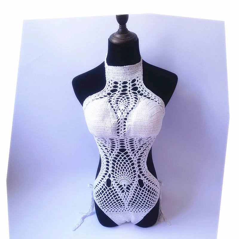 Купальник сплошной цвет тонкий ручной вязки цельный купальник женский открытый