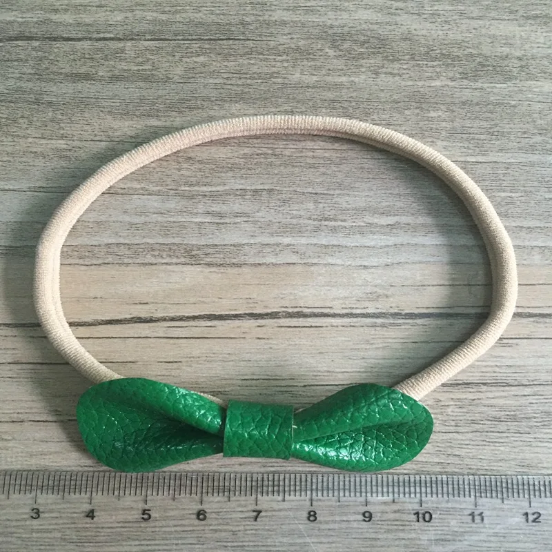 

50 pcs/lot, Leather Bow Nylon Headband, Faux Leather bow hairband Photo Prop