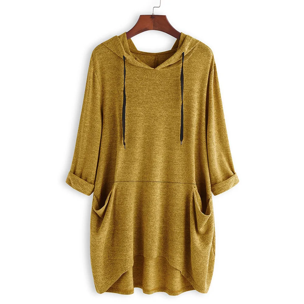 Женская Повседневная однотонная блузка с длинным рукавом и капюшоном боковыми
