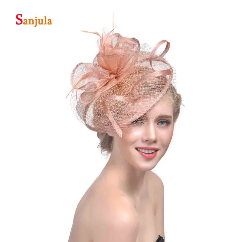 Льняные Свадебные шляпы с вуалью для лица и перьями свадебные головные уборы