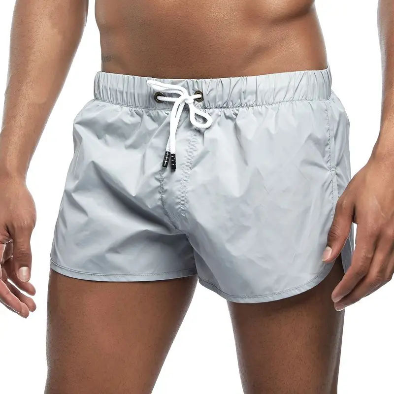 Серый JOCKMAIL Side slit Dry Men's Board Shorts Summer Beach Surfing Man Swimming Shorts Athletic Sport Running Hybrid Home Shorts - Цвет: Серый