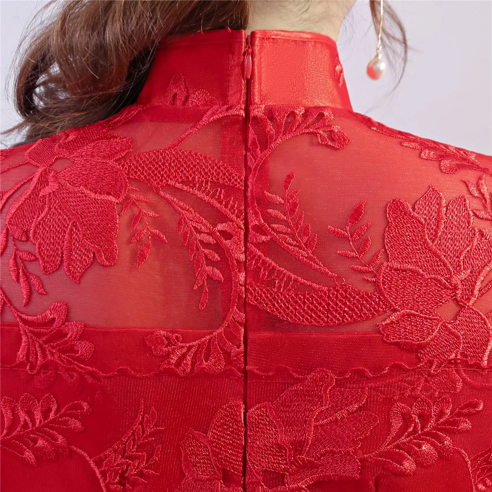

Shanghai Story Short Sleeve Embroidery Cheongsam Long Qipao dress chinese traditional clothing oriental dresses for Women