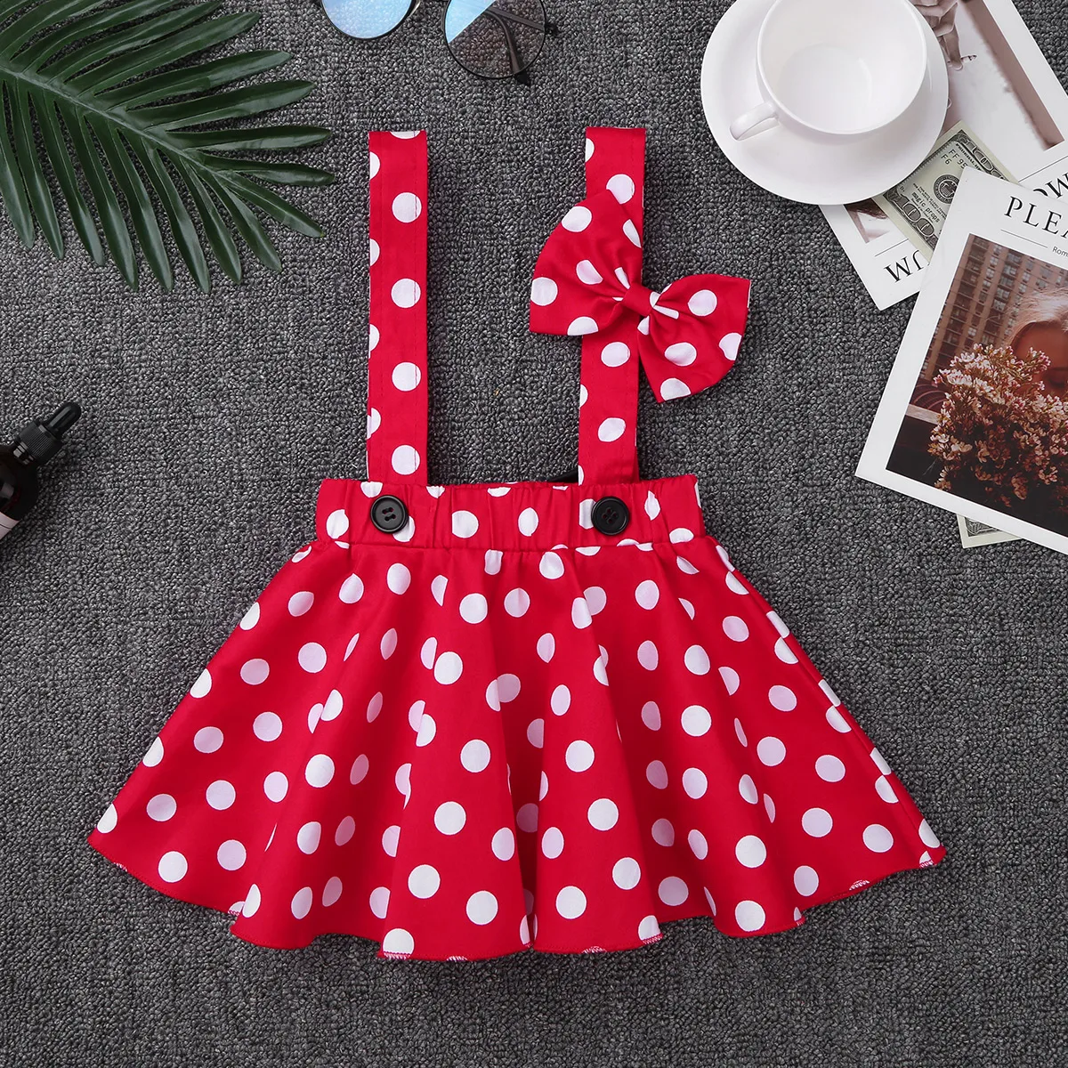 Infant Baby Girls Clothes Red Polka Dots Printed Suspender Skirt with Hairbow Set Christmas Halloween Costume Outfit | Мать и ребенок