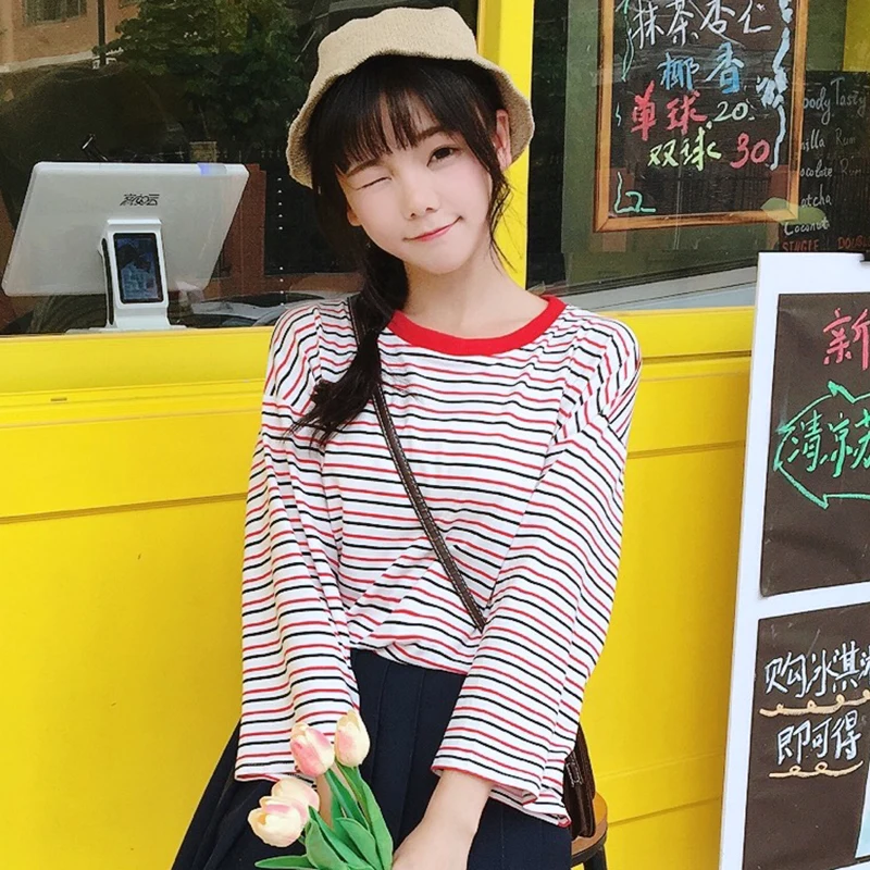 Для женщин футболки топы корректирующие японский Kawaii дамы Ulzzang повседневное