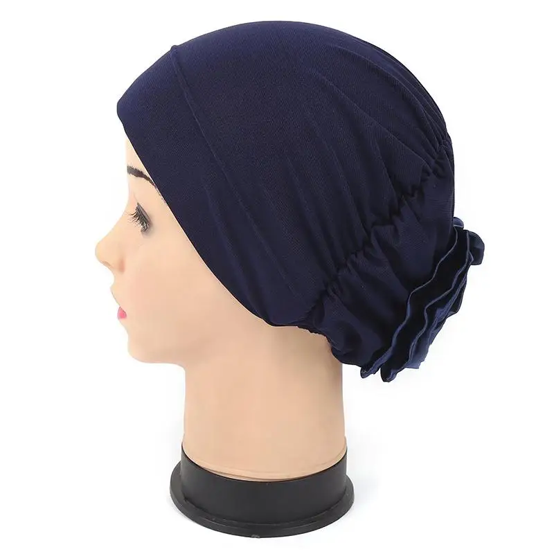 navy blue Мусульманские шапочки под хиджаб женские исламский шарф шапка Амира женский головной убор шапочки под хиджаб внутренняя Кепка плиссированная шапка для выпадения волос Цветочная Кепка chemo - Цвет: navy blue