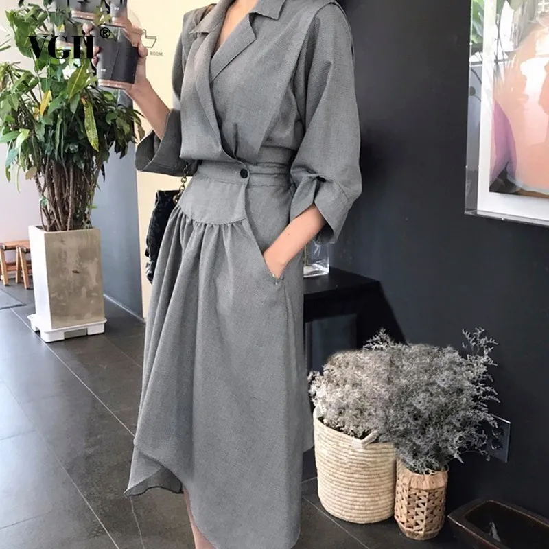 VGH оптовая продажа 2019 весенние корейские платья с рукавом три четверти Осенние