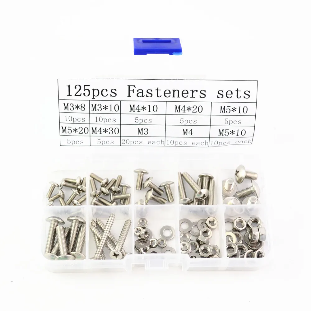 125 шт./лот 304 крепежные детали коробка из нержавеющей стали винт с грибовидной