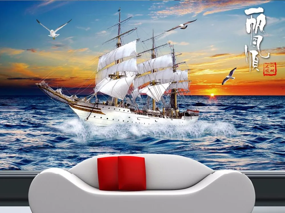 Настенные 3D обои на заказ вертикальные горизонтальные морские гладкие парусное