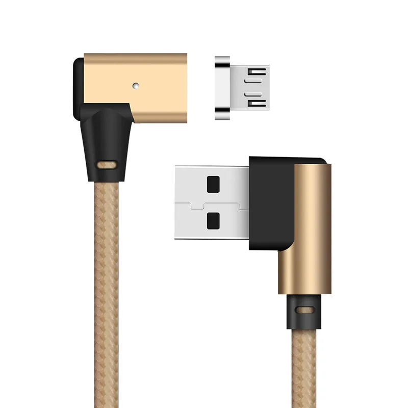 3ft/6ft110ft 90 градусов Магнитный кабель для Micro USB модельное устройство под прямым углом 2A нейлон USB быстрое зарядное устройство кабель для samsung S7 S6 - Тип штекера: Gold
