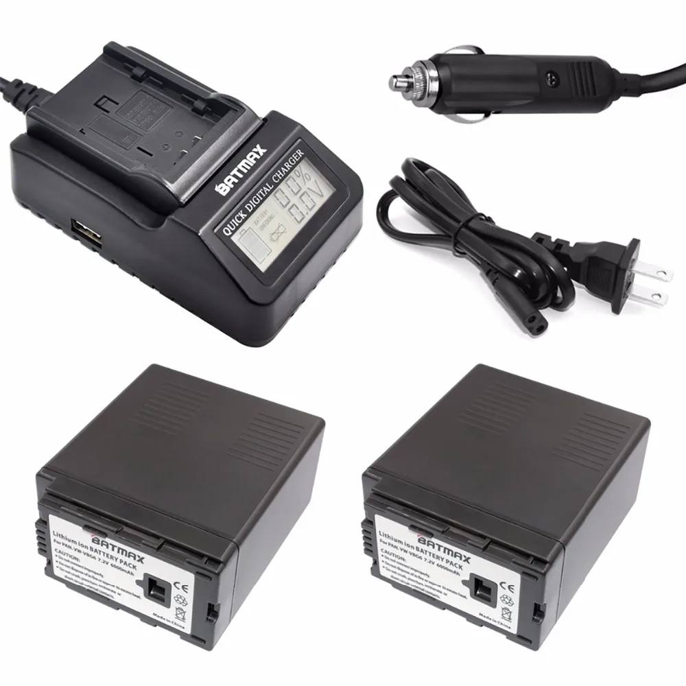2 x 6000mAh VW-VBG6 VWVBG6 VBG6 Li-Ion Battery + LCD Ultra Fast Charger for Panasonic Camcorder and AG-AC160A | Электроника
