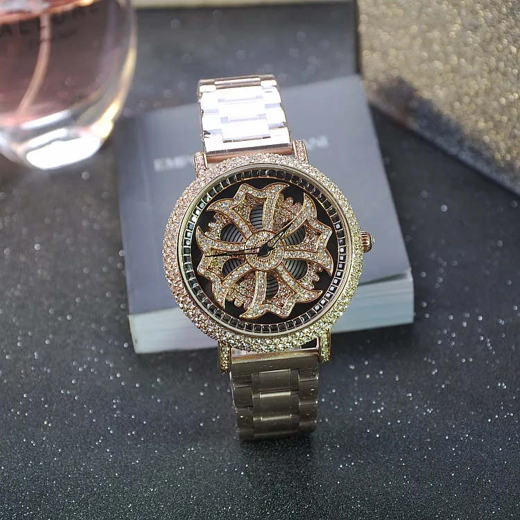 Часы Mashali женские из нержавеющей стали брендовые Сияющие вращающиеся наручные с