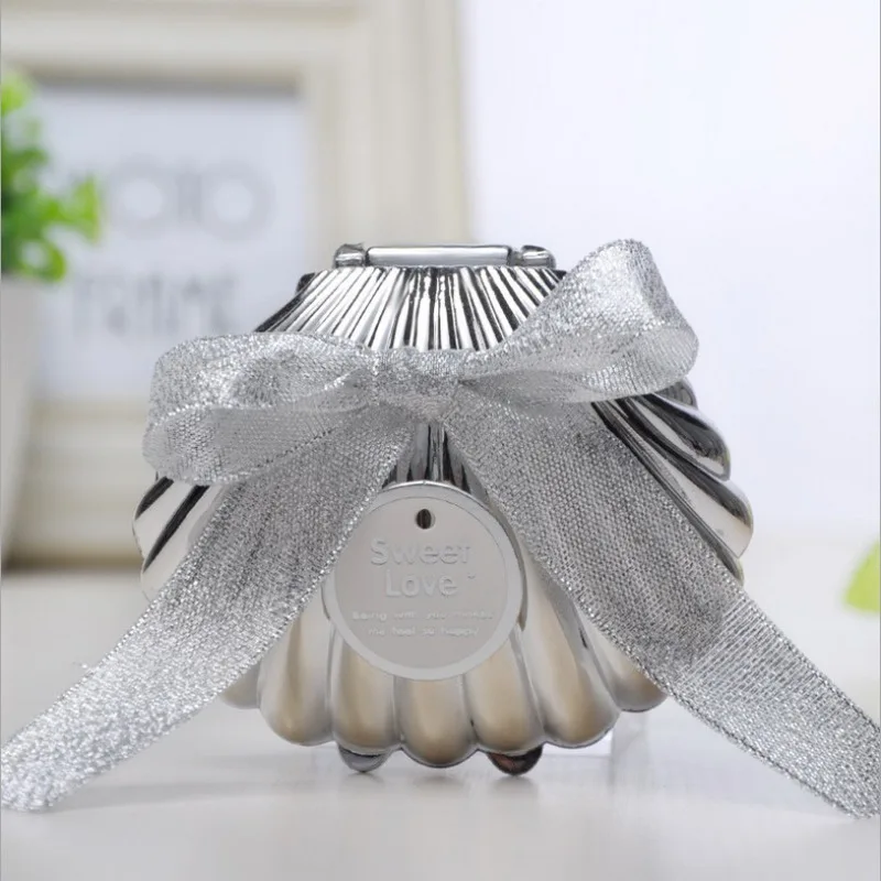 Silver 30 шт./лот Креативный дизайн морской раковины Золотой/Серебряный пластиковый корпус коробка для конфет для детского душа подарочные коробки на день рождения - Цвет: Silver