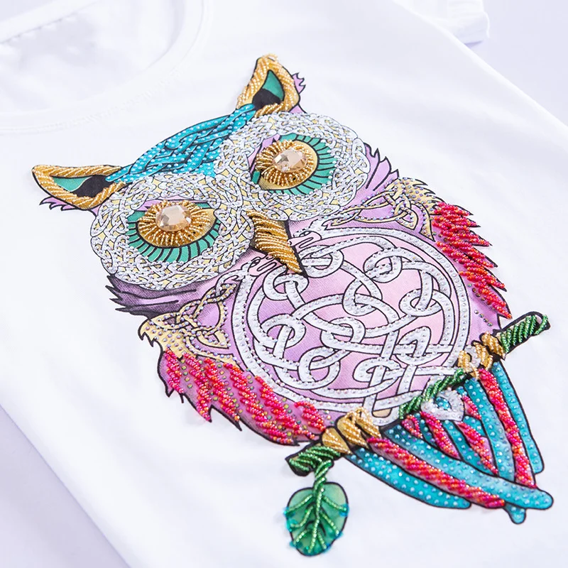 2021 летняя футболка с ручным бисером и бриллиантами Женские топы Модные футболки