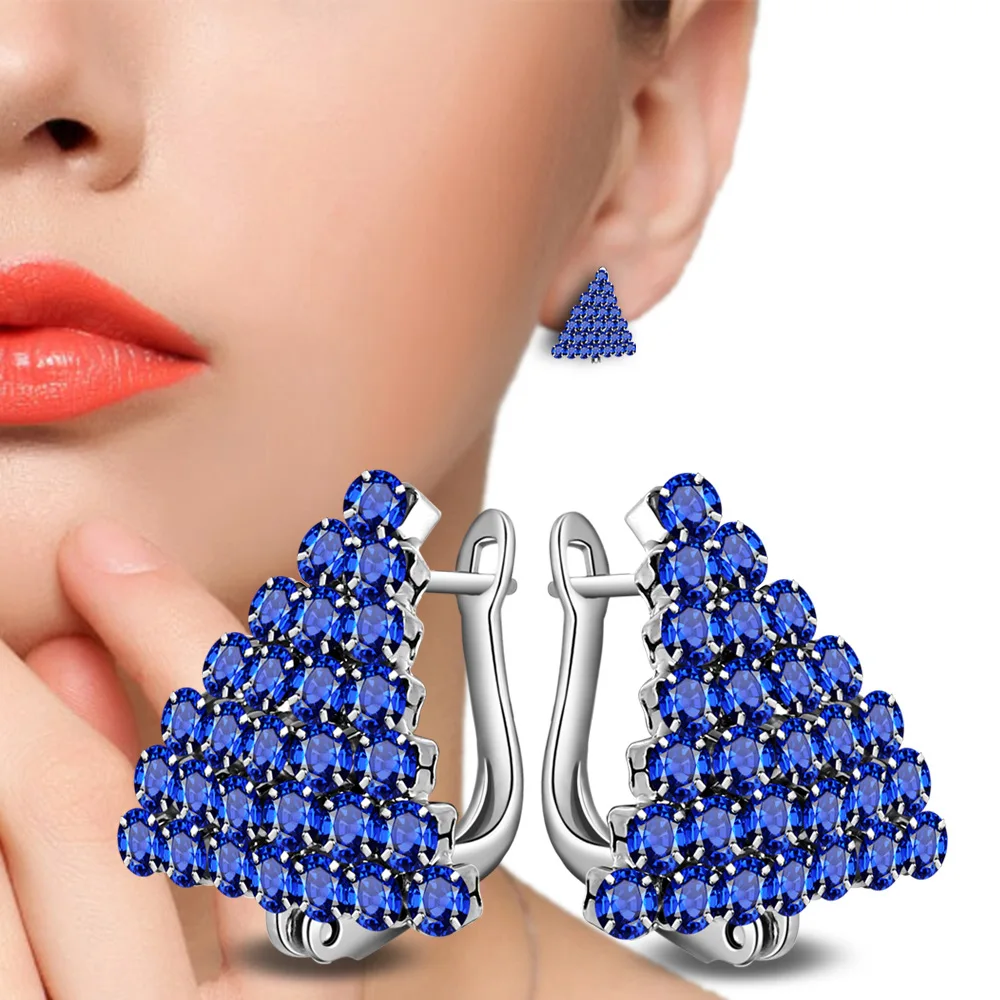 Треугольные серьги гвоздики для женщин циркониевые посеребренные цветные