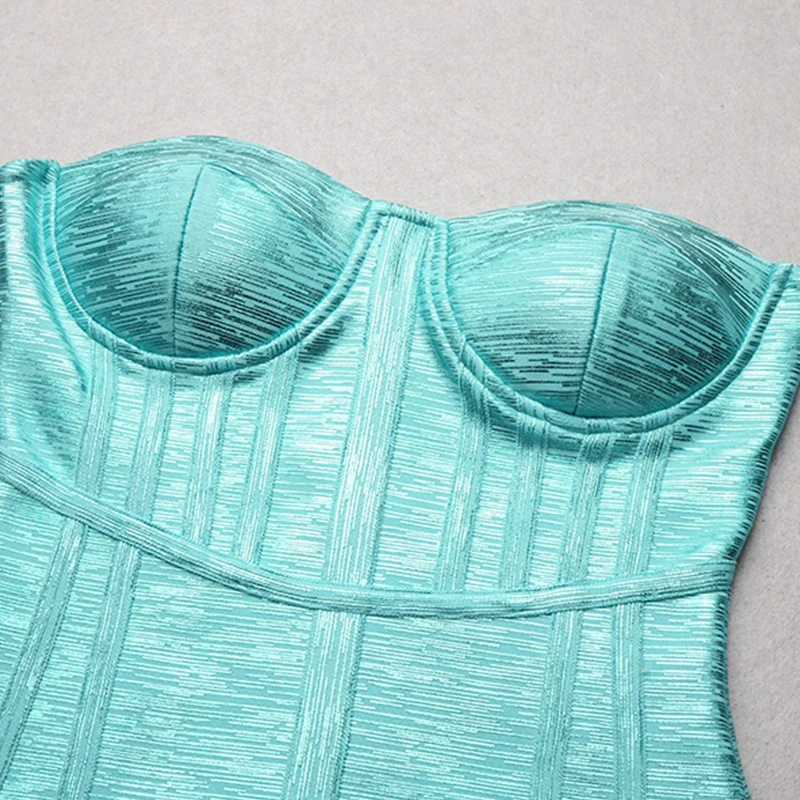 

High Quality Hot Stamping Dress Sexy Gold Blue Silver Mini Strapless Party Sleeveless Club Stretch Summer Bandage Dress Female