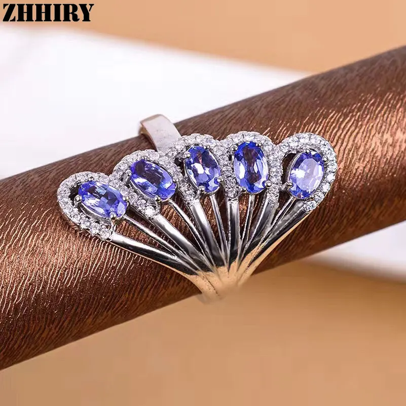 ZHHIRY Genuine Natural Blue Tanzanite 925 Sterling Silver Ring For Women Gemstone Rings Real Precious Fine Jewelry | Украшения и