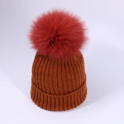 Orangered - Hat YWMQFUR зимние теплые наборы шапка с шарфом для женщин однотонная винтажная вязаная Дамская шапка Skullies с лисьим меховым шариком женские шапочки шапки шарфы - Цвет: Orangered - Hat